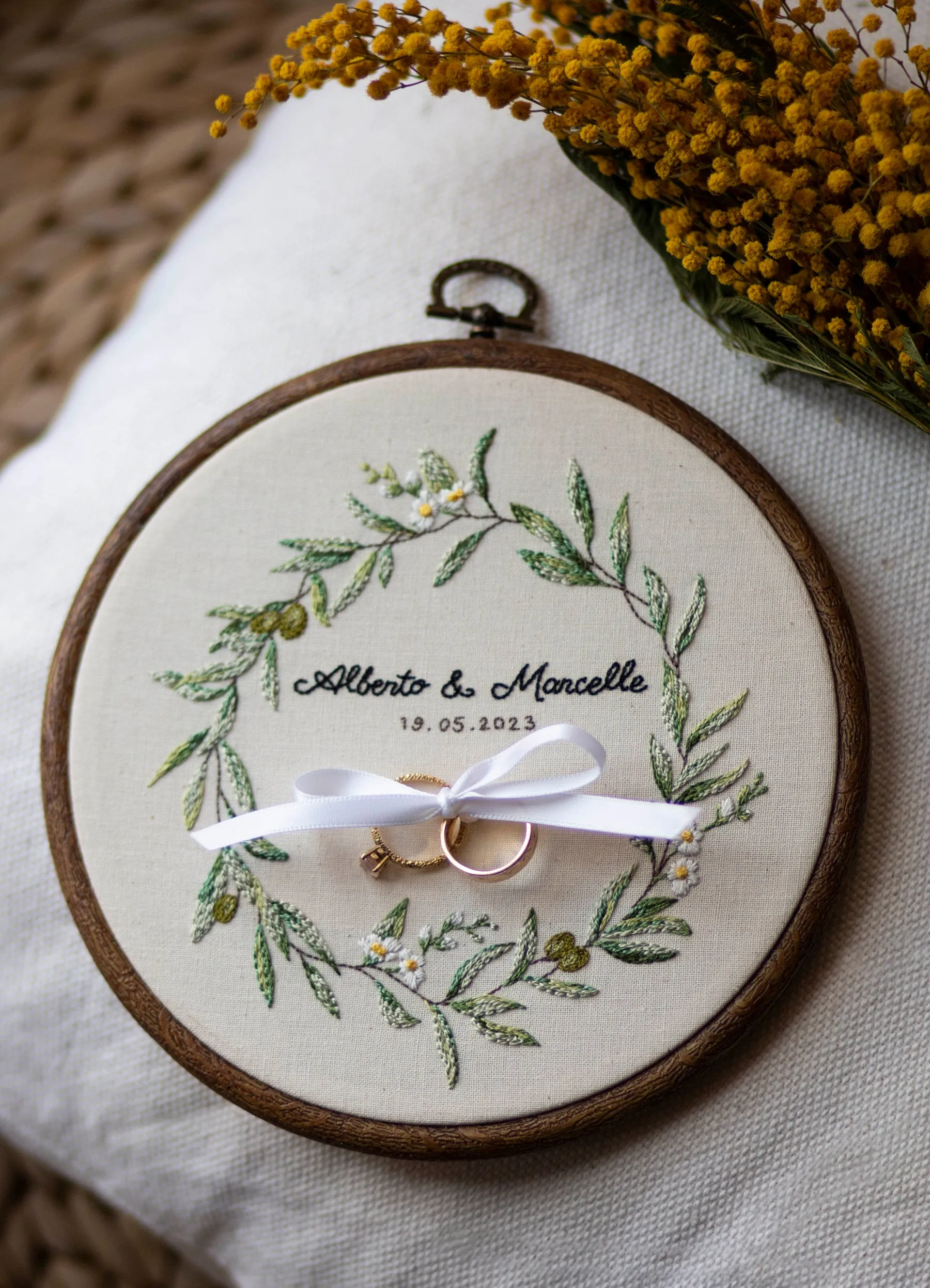 Embroidered wedding accessories and decor